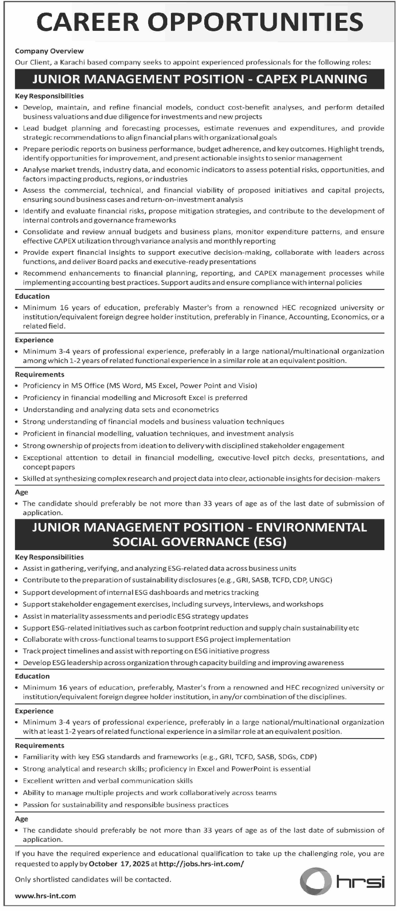 Jobs in Public Sector Organization Karachi